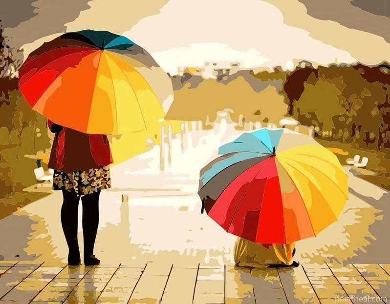 Rainbow Umbrella Girls People Painting By Numbers Kits