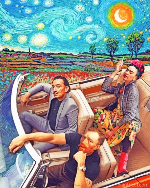 Frida Kahlo Dali Van Gogh In Car Painting By Numbers Kits