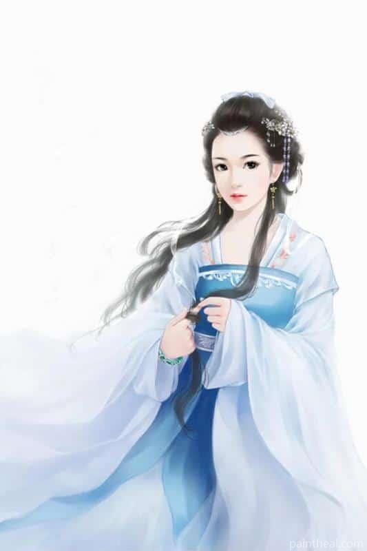 Asian Girl in Blue Dress People Painting By Numbers Kits