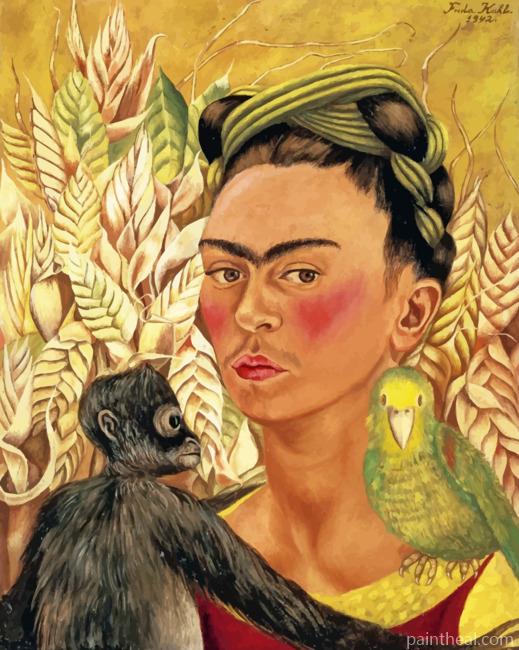 Self Portrait With Monkey And Parrot Painting By Numbers Kits
