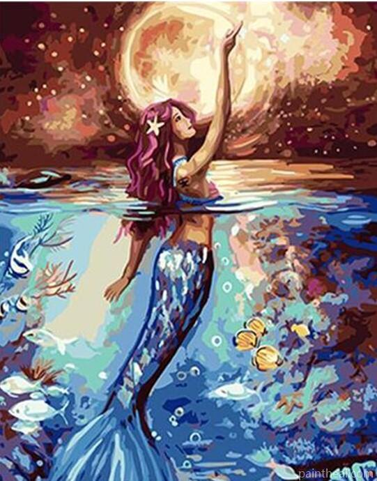 Moonlight Mermaid Cartoon and Animation Painting By Numbers Kits