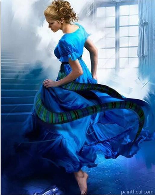 Woman in Blue Dress People Painting By Numbers Kits