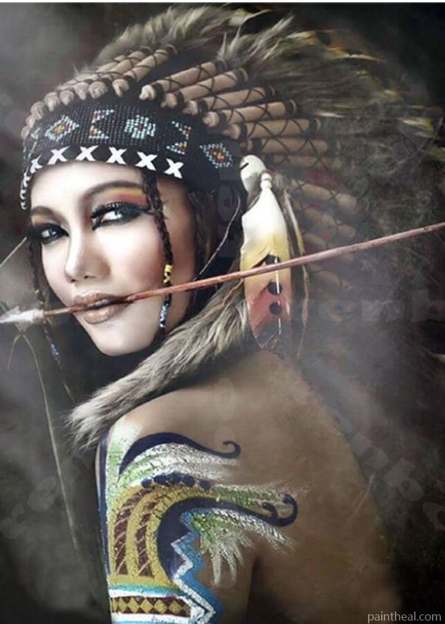 Fierce Native American Woman Warrior People Painting By Numbers Kits