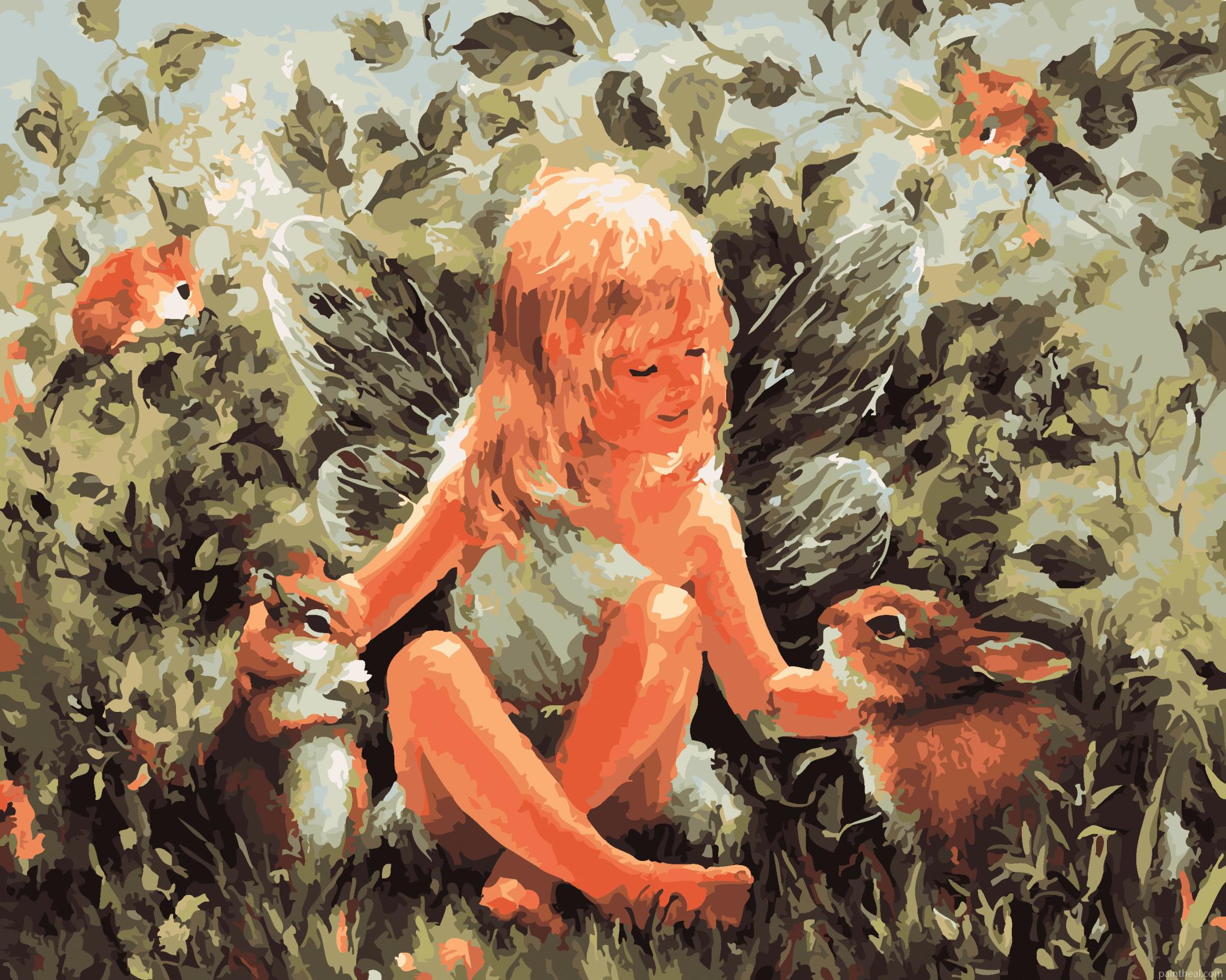 Rabbits And Girl People Painting By Numbers Kits