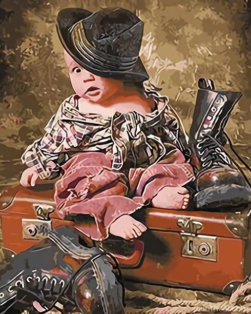 Cute Baby In Large Clothes People Painting By Numbers Kits