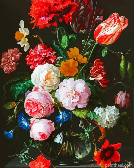 Flowers In A Glass Vase With Fruit Painting By Numbers Kits