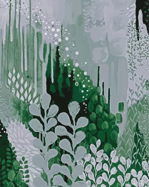 Green Abstract Plants Painting By Numbers Kits