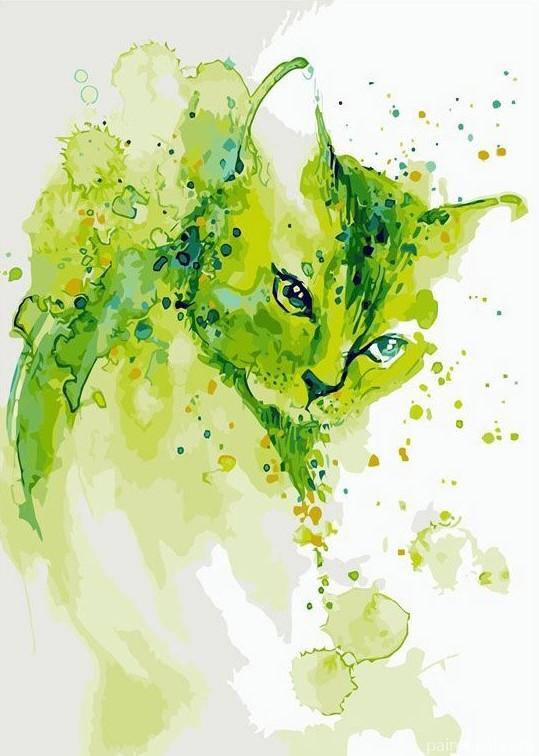 Abstract Green Cat Animals Painting By Numbers Kits