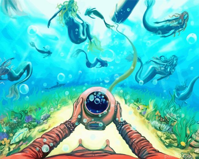 Diving Illustration Art -Paint By Numbers Painting By Numbers Kits