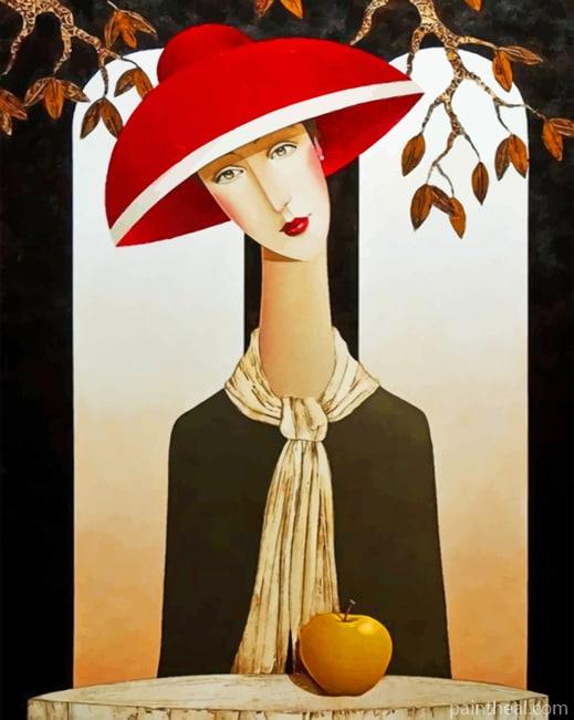 Woman With Red Sunhat Illustrations Painting By Numbers Kits