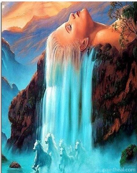 Hair Waterfall Landscape Painting By Numbers Kits