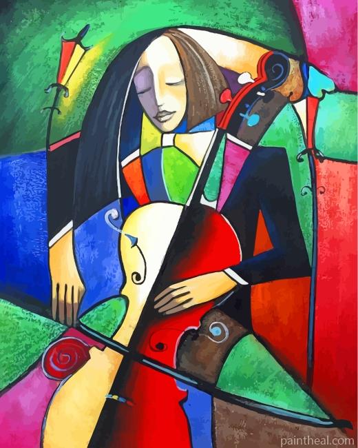 Abstract Cello Player Painting By Numbers Kits