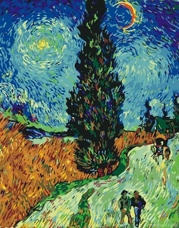 Road with Cypress and Star Van Gogh Landscape Painting By Numbers Kits