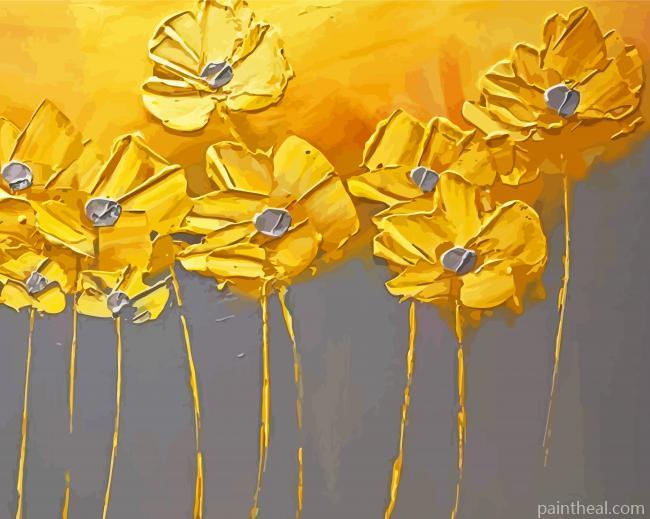 Yellow Gray Flowers Abstract Painting By Numbers Kits