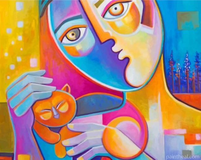 Abstract Woman And Cat Painting By Numbers Kits
