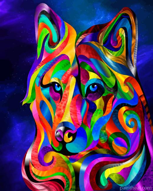 Abstract Colorful Wolf Painting By Numbers Kits