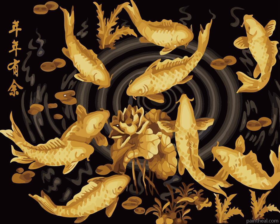 Golden Koi Fishes Animals Painting By Numbers Kits