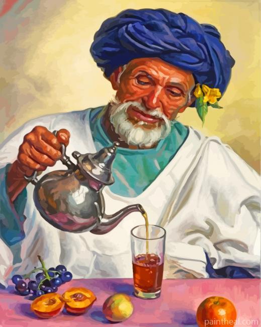 Old Moroccan Man Pouring Tea Painting By Numbers Kits