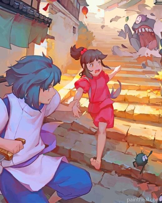 Chihiro And Haru Running Animes Painting By Numbers Kits
