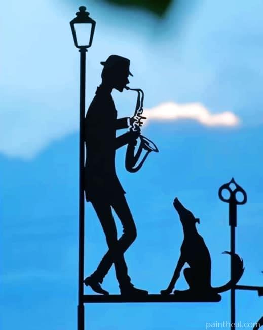 Musician Man With His Pet Silhouette Painting By Numbers Kits