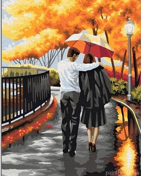 Couple Walking with Umbrella Romance and Love Painting By Numbers Kits