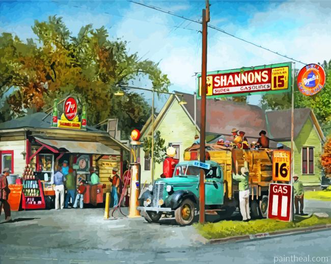Old Gas Station Truck Painting By Numbers Kits