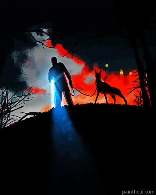Man And Dog Silhouette Illustration Painting By Numbers Kits