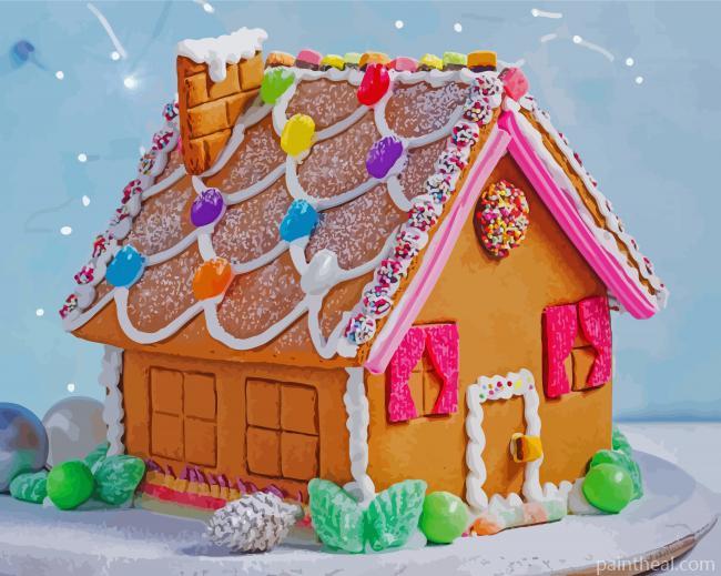 Beautiful Ginger Bread House Painting By Numbers Kits