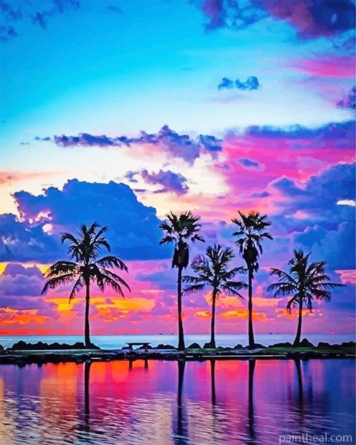 Beautiful Sunset View Palms NEW Painting By Numbers Kits