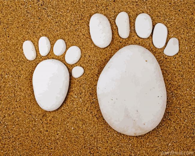 White Stones Footprints On Sand Painting By Numbers Kits