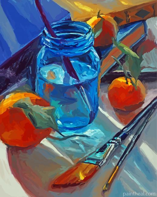 Blue Mason Jar And Oranges Painting By Numbers Kits
