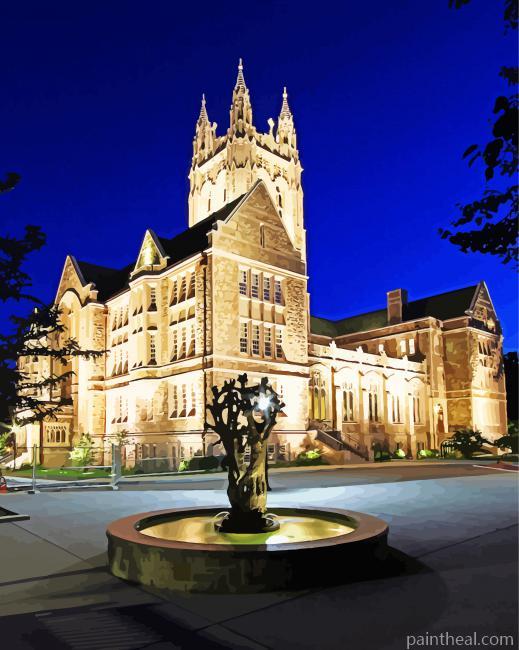 Boston College Gasson Hall At Night Painting By Numbers Kits