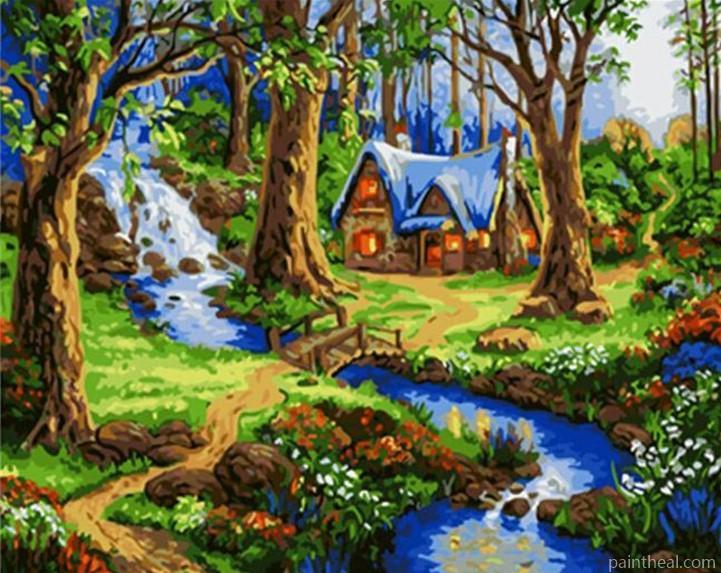 Fantasy House Forest Landscape Painting By Numbers Kits