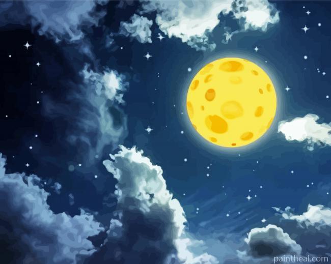 Cheese Moon And Clouds Art Painting By Numbers Kits