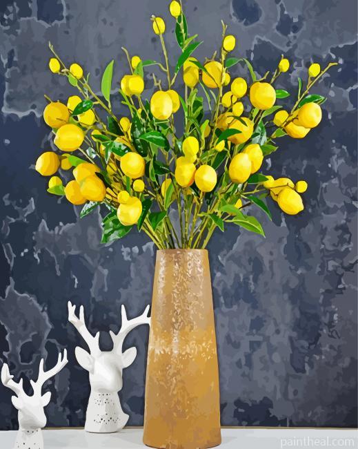 Lemons In Vase Decoration Painting By Numbers Kits