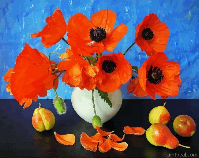 Orange Poppies In Vase Painting By Numbers Kits