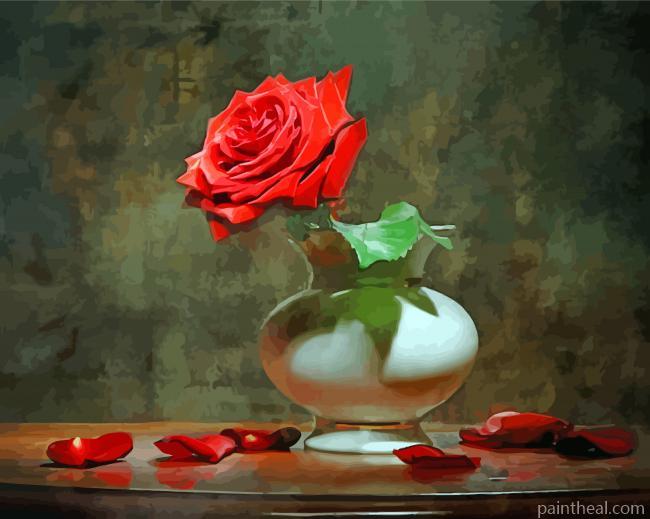 Red Single Rose In Vase Painting By Numbers Kits