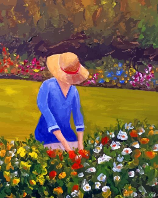 Gardener Woman In Hat Painting By Numbers Kits