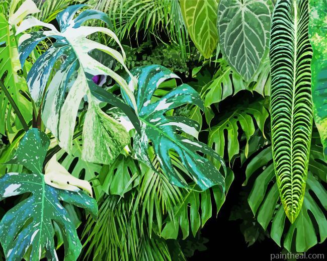 Green Jungle Plants Leaves Painting By Numbers Kits