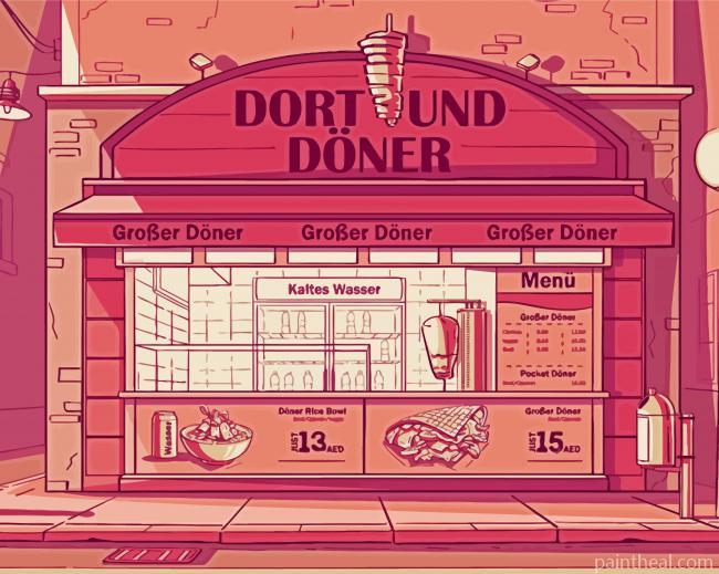 Pink Cafe Illustration Painting By Numbers Kits