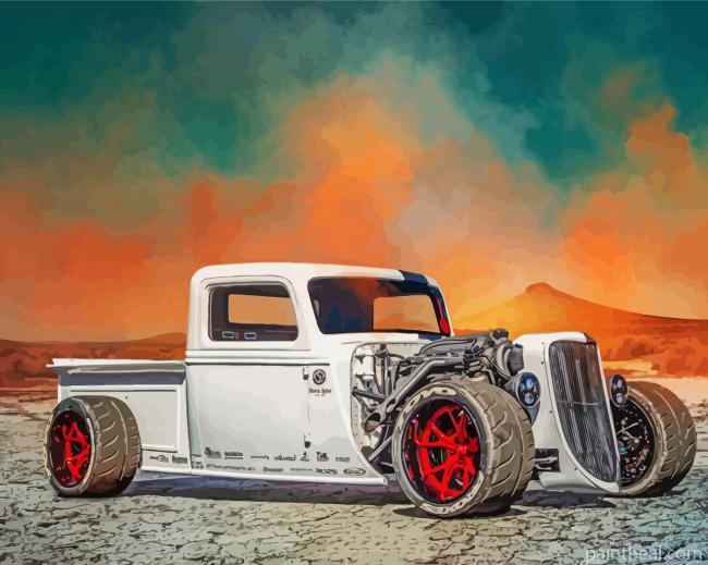 White Hot Rod Truck Painting By Numbers Kits