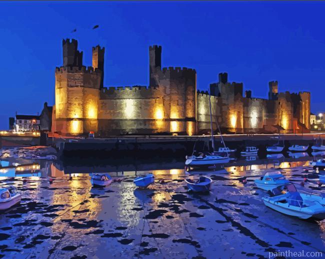 Caernarfon Castle Night Painting By Numbers Kits
