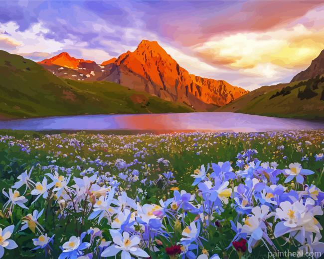 Flowers And Lake Mountains Painting By Numbers Kits
