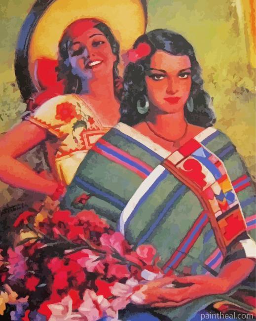 Vintage Mexican Ladies Painting By Numbers Kits