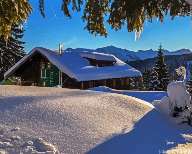 Winter Mountain Hut Painting By Numbers Kits
