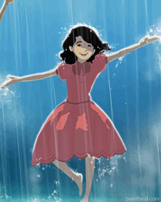 Cute Girl Dancing In The Rain Painting By Numbers Kits