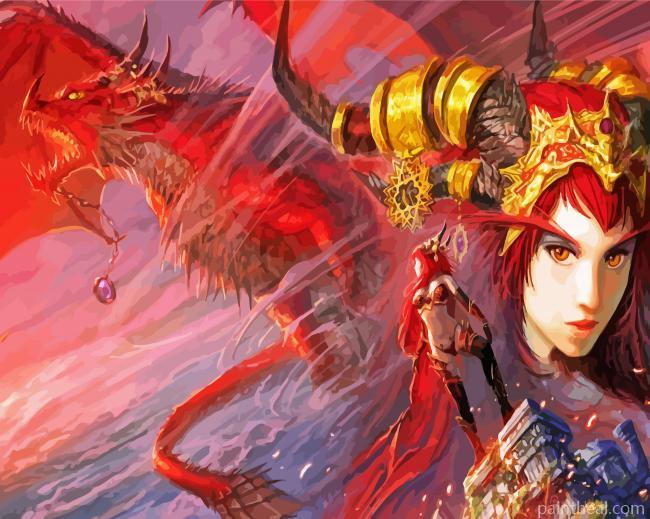 Red Dragon Woman Painting By Numbers Kits