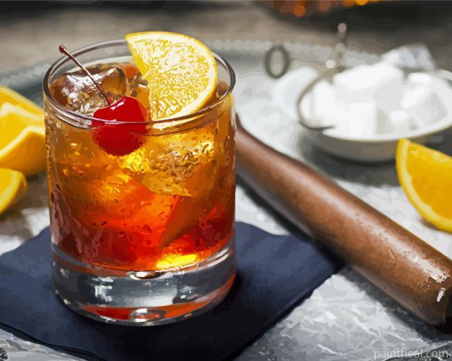 Old Fashioned Cocktail With Cherry And Orange Painting By Numbers Kits