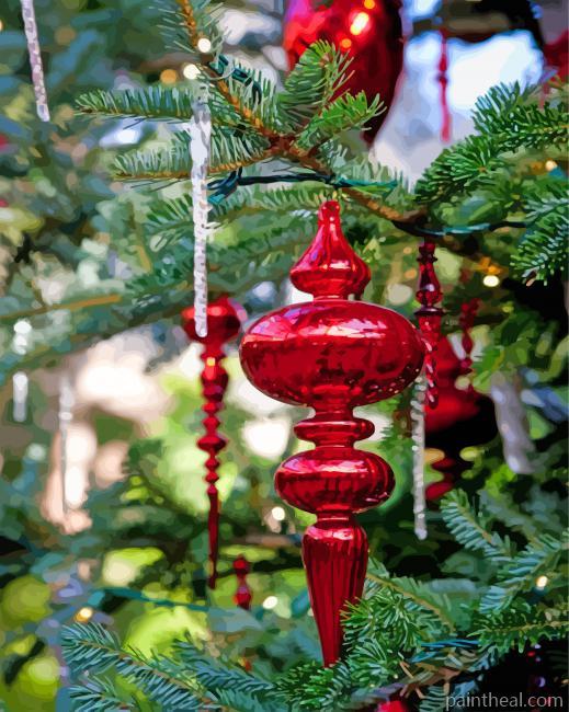 Red Christmas Ornaments Painting By Numbers Kits