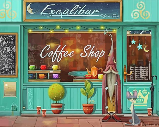 Coffee Store Illustration Painting By Numbers Kits